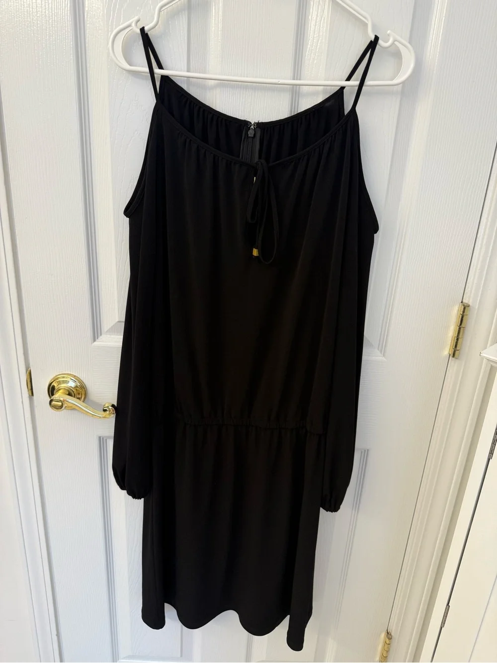 Michael Kors Black Cold Shoulder Blouson Dress.